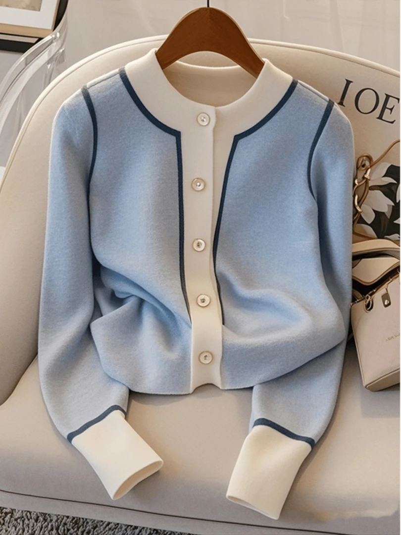 春季女装2025新款上衣冷淡系高级感今年流行的漂亮小衫蓝色针织衫