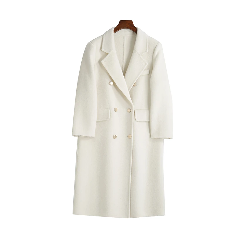 珩绣秋冬气质正肩金扣绵羊毛大衣5818