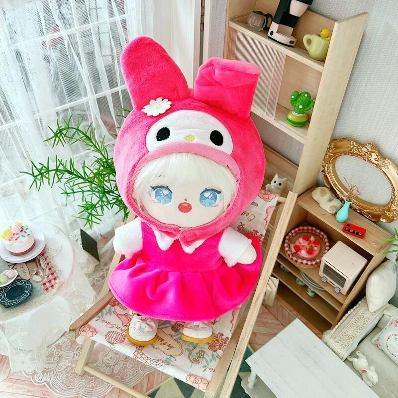 棉花娃娃20cm厘米娃衣服明星公仔正常体胖胖体裸娃玫红乐蒂两件套