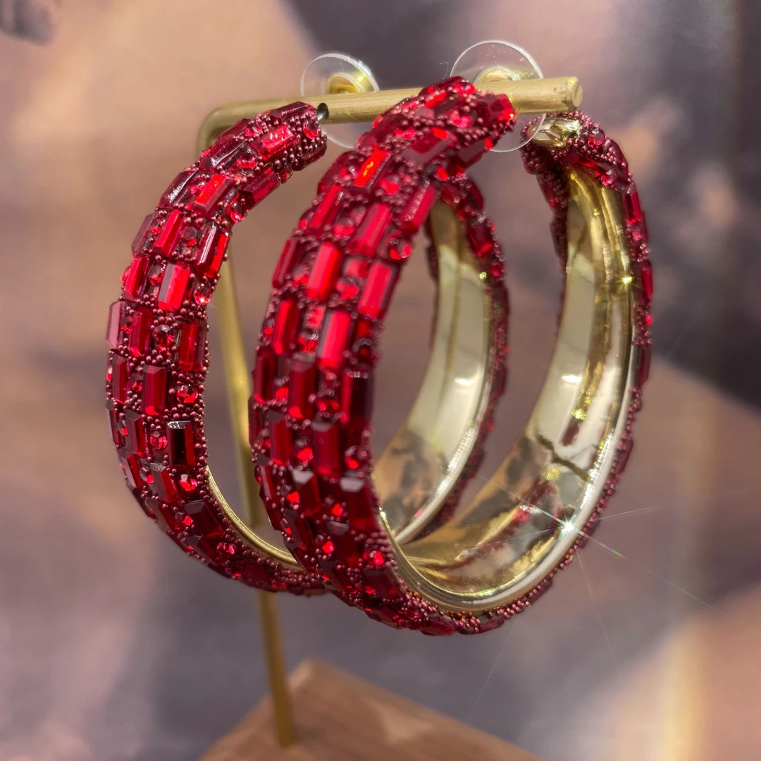 铜合金耳饰 夸张红色轻奢时尚耳圈【夸张约5.5厘米】复古欧美耳环