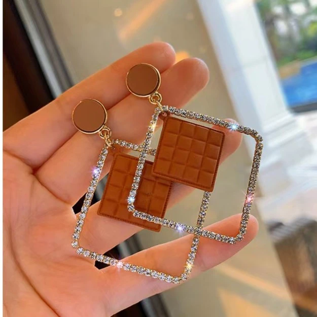 铁合金耳饰 时尚几何方块菱形个性潮气质百搭ins耳环小众轻奢长款