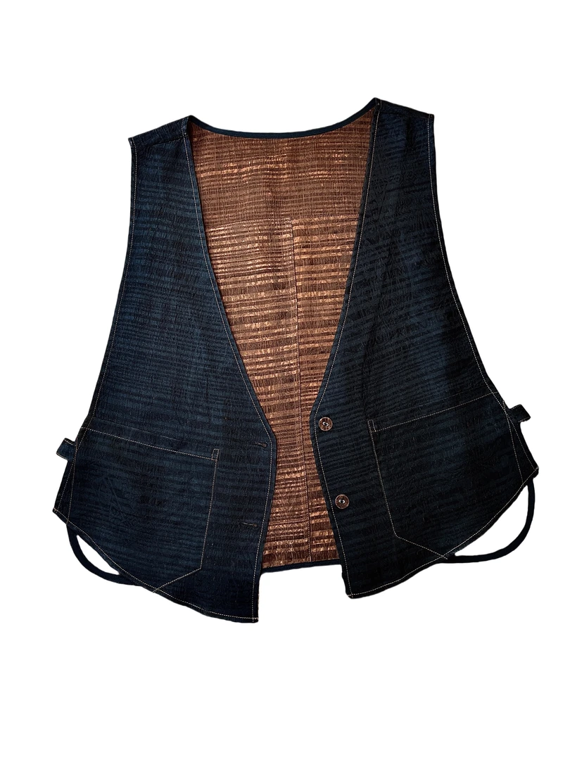 【禧宝的小店】冠乐绉桑蚕丝香云纱马甲J24354