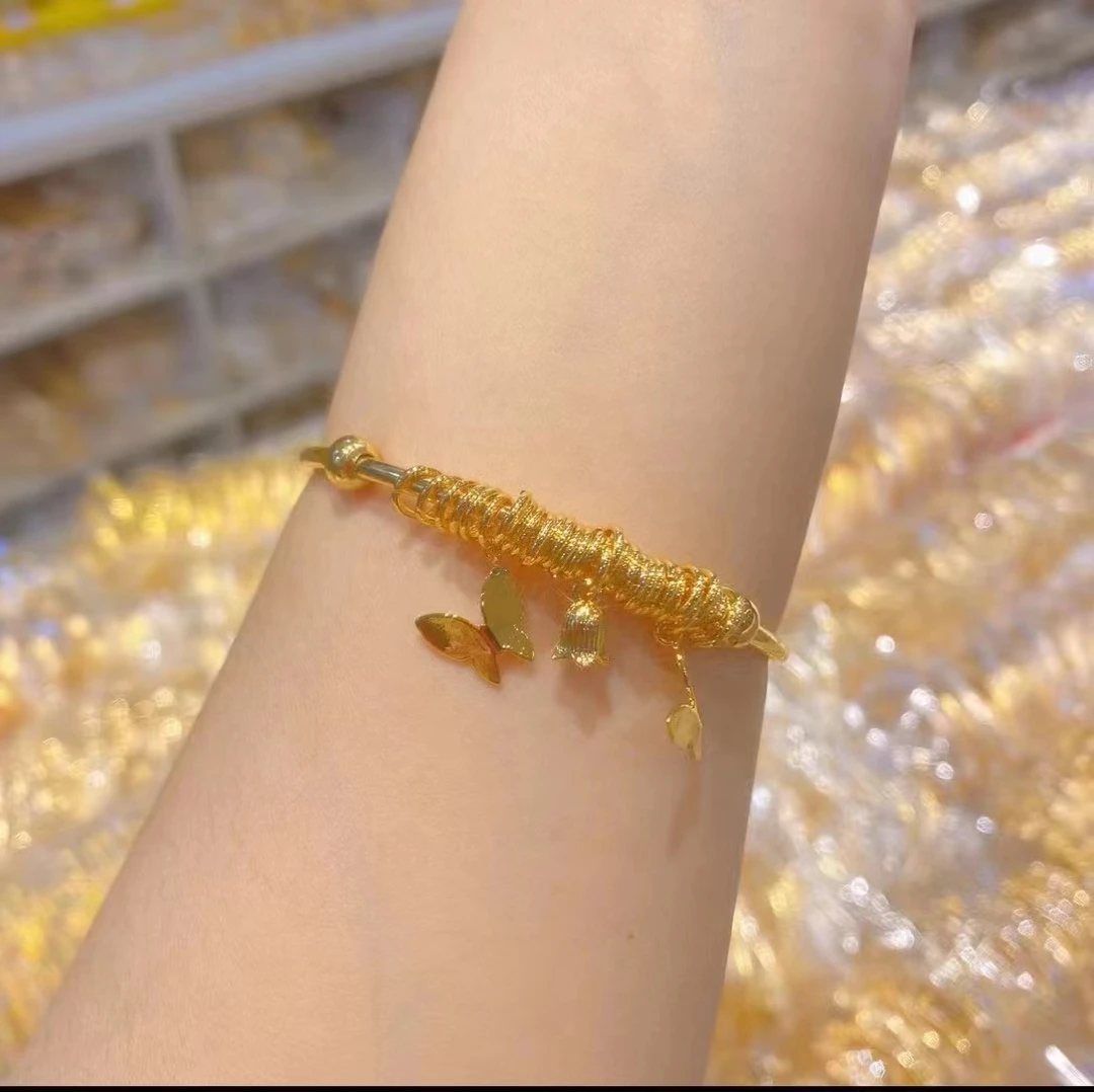 浮力21 蝴蝶铃兰花开口推拉手环小红同款高级感铜镀金色手环