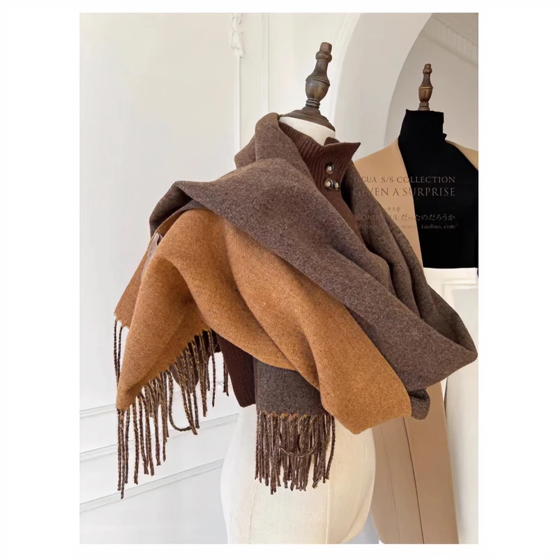 日本原单大衣伴侣双面可用围巾披肩搭配加厚保暖时尚女士长款纯色