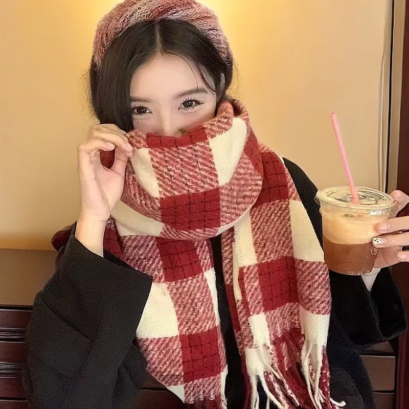 2024冬新款圣诞红格子围巾ins加厚氛围感时尚披肩学生礼物围脖