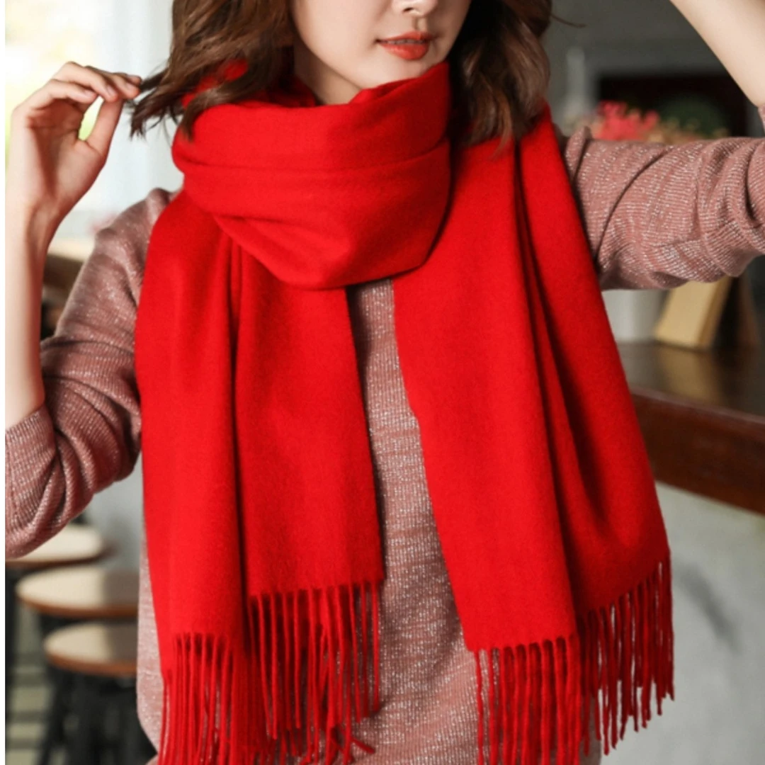 红围巾年会聚会活动围巾纯色男女士本命年大红色围巾长款百搭保暖