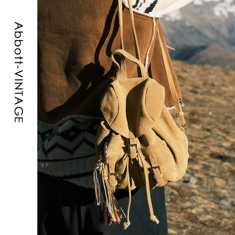 AbbottVINTAGE【迷你磨砂双肩包】简约休闲双肩女包磨砂牛皮原创