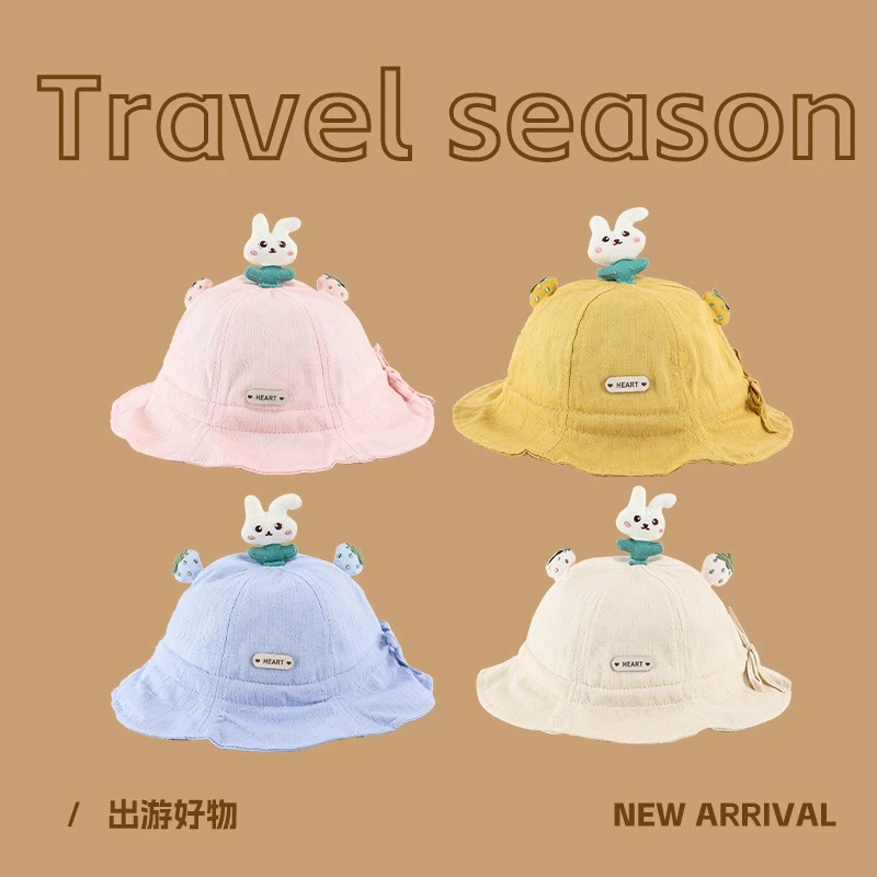小兔子宝宝可爱帽子春秋季薄款潮男童渔夫帽可爱女婴幼儿公主盆帽