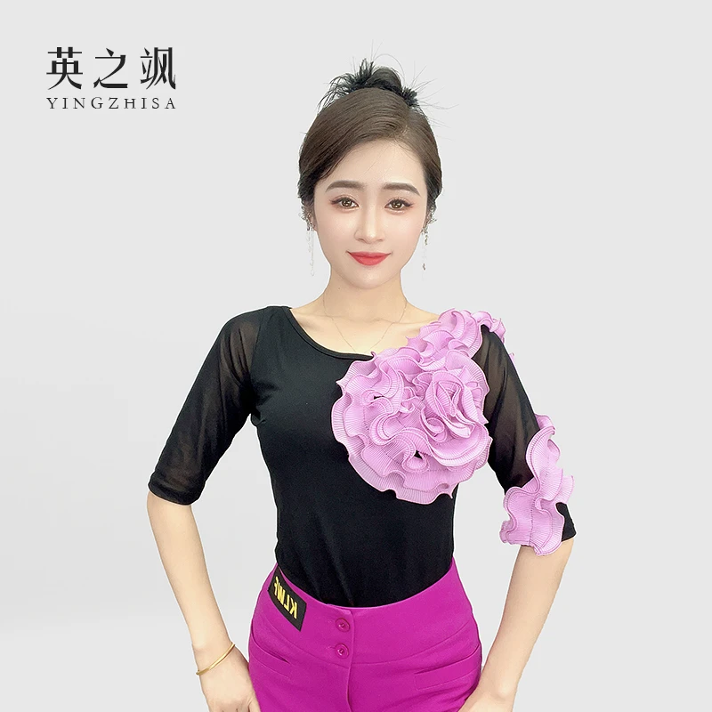 【英之飒】2192新款花边连体上衣广场舞水兵舞吉特巴显瘦夏季时尚