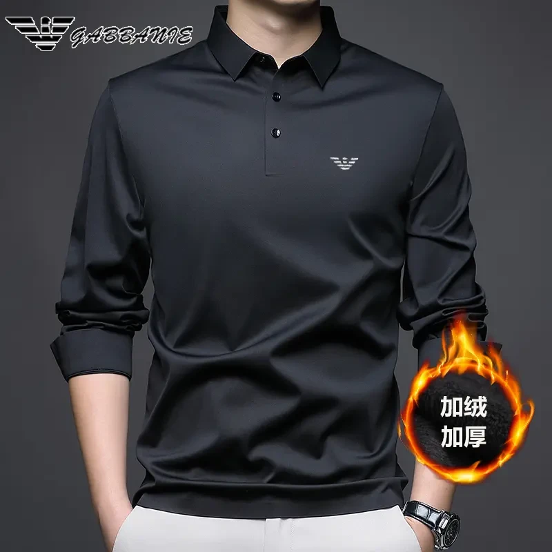 正品秋冬男士长袖加绒翻领POLO衫中青年加厚保暖商务打底无痕t恤