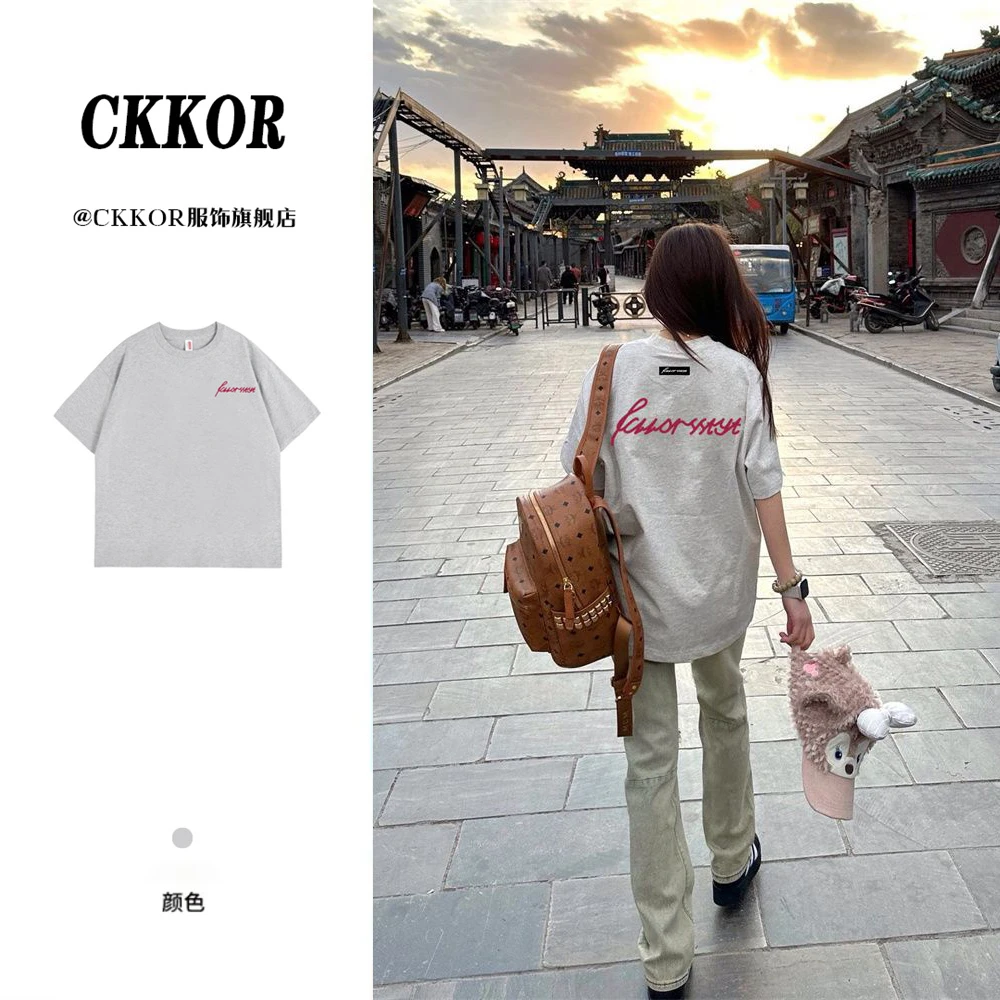 CKKOR美式圆领休闲百搭宽松版ins男装t恤短袖套装小众印花设计感