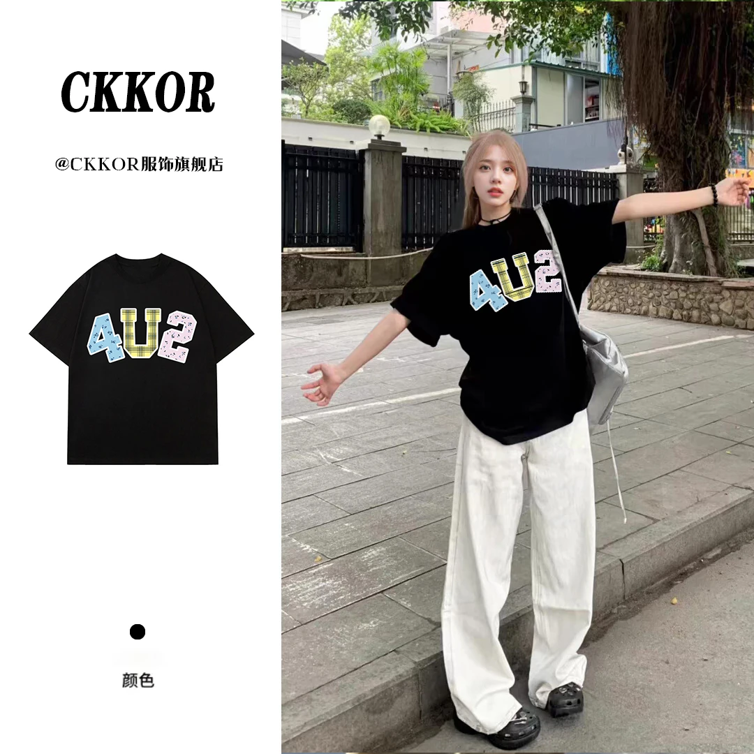 CKKOR复古设计感高街潮牌简约数字印花短袖t恤宽松百搭ins情侣款