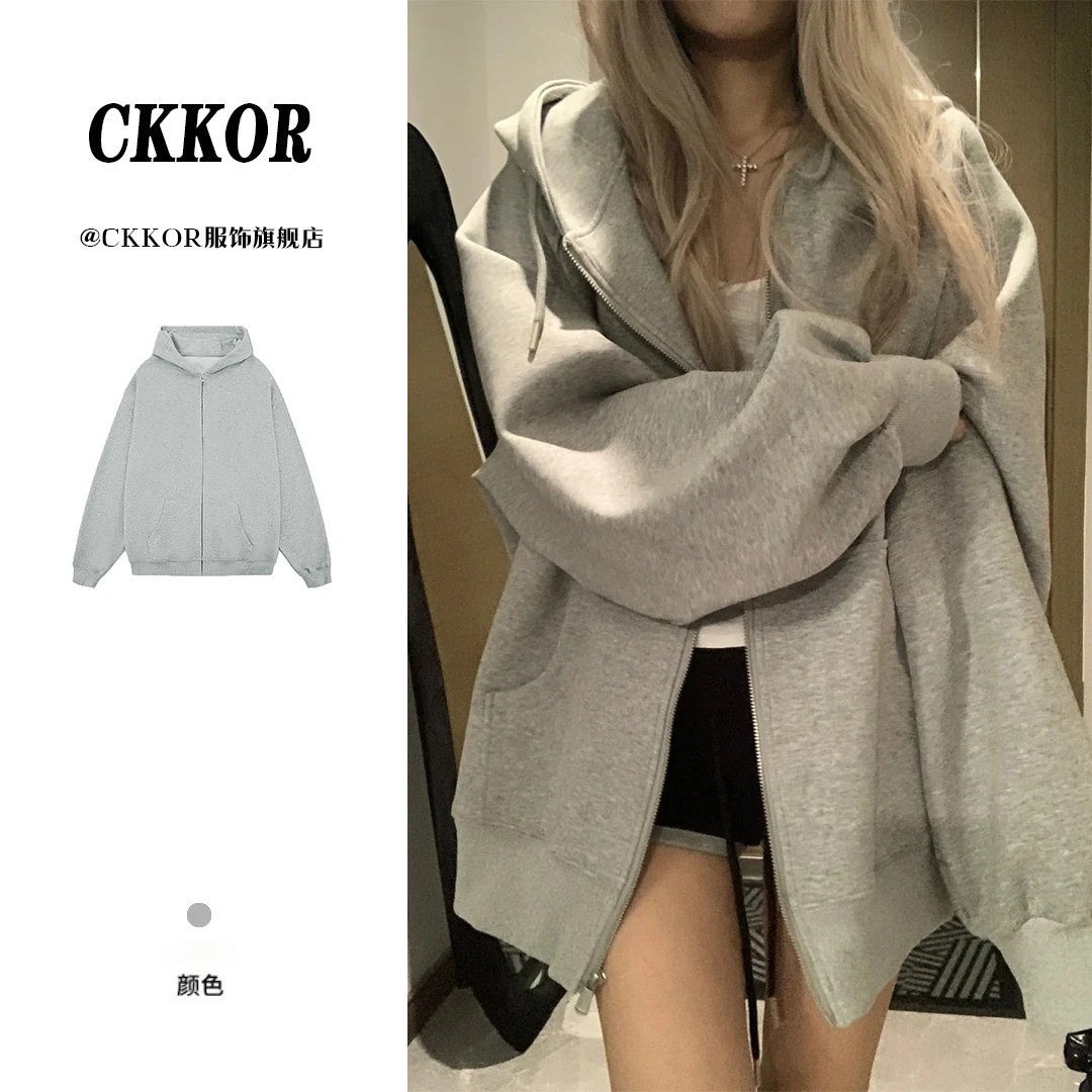 CKKOR美式时尚宽松休闲慵懒风卫衣ins春秋新款设计感连帽上衣外套