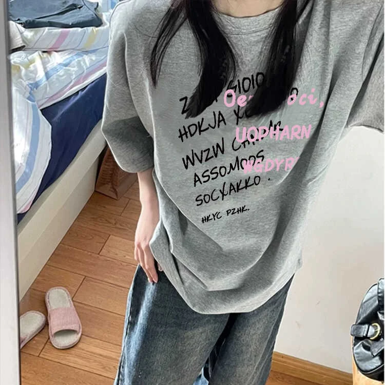 【CKKOR】百搭休闲t恤春夏季独特漂亮印花上衣宽松小众圆领时尚潮流