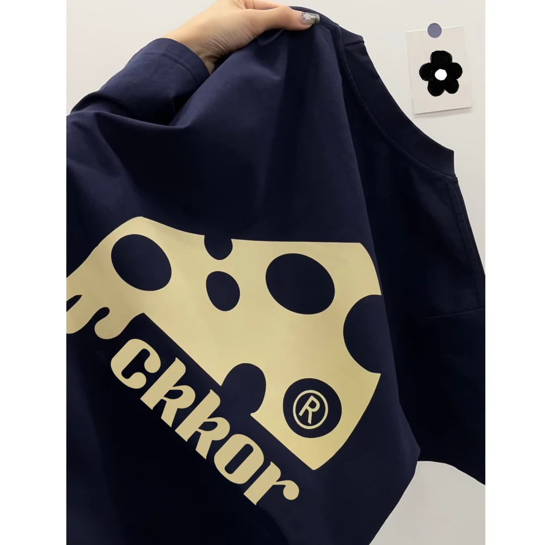 【纯棉短袖】卡通奶酪字母印花t恤夏季宽松小众设计氛围感ins上衣