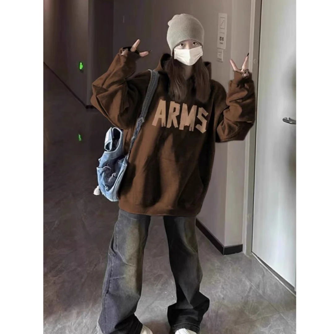 CKKOR美式潮牌高街连帽卫衣女春秋新款小众百搭宽松ins慵懒风卫衣