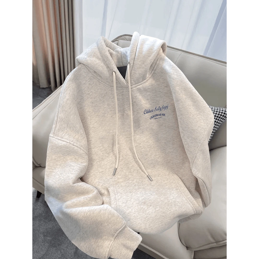 CKKOR春秋款潮流加绒加厚卫衣女美式设计感印花ins慵懒风连帽上衣