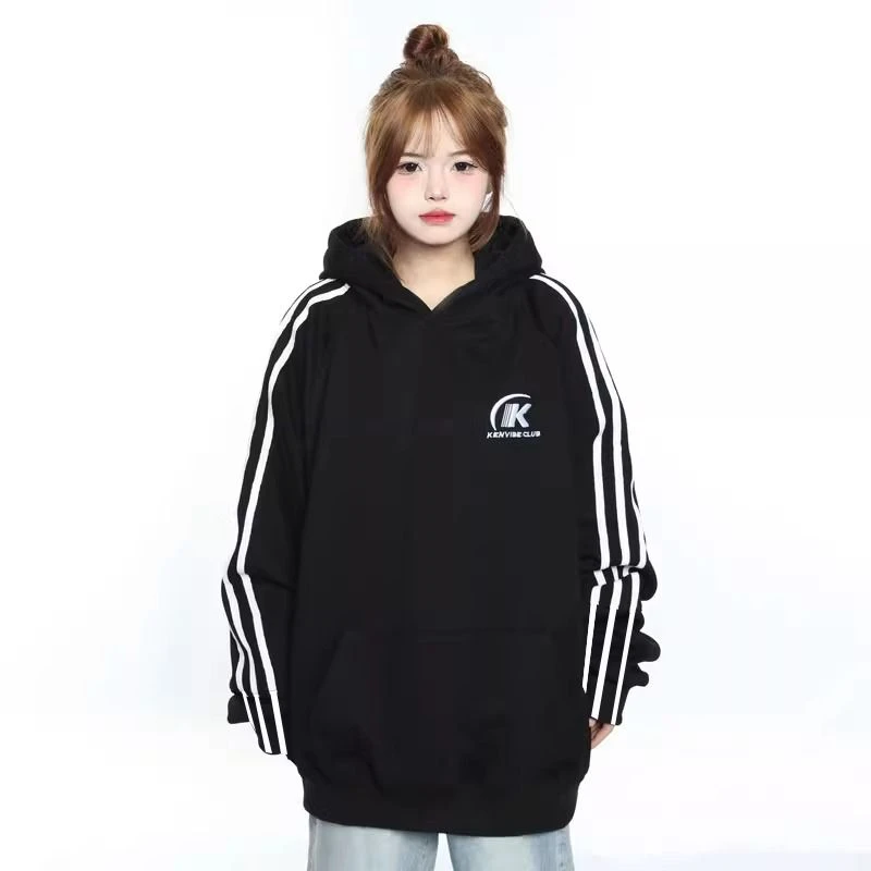 CKKOR国潮美式三条杠连帽卫衣中性新款爆款宽松情侣款ins百搭上衣