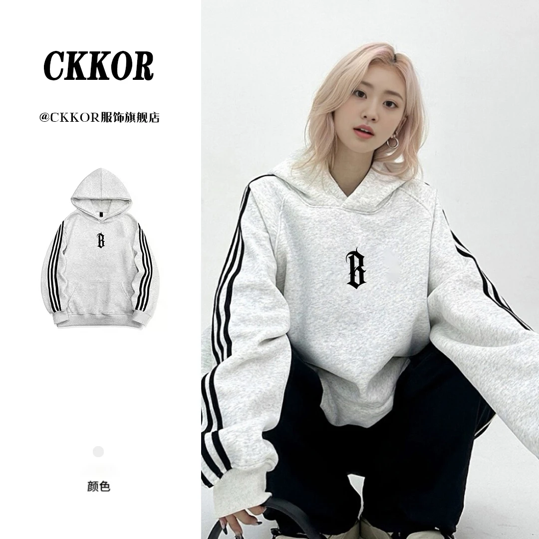 CKKOR女秋冬新款连帽卫衣加绒加厚女ins百搭宽松休闲时尚保暖棉服