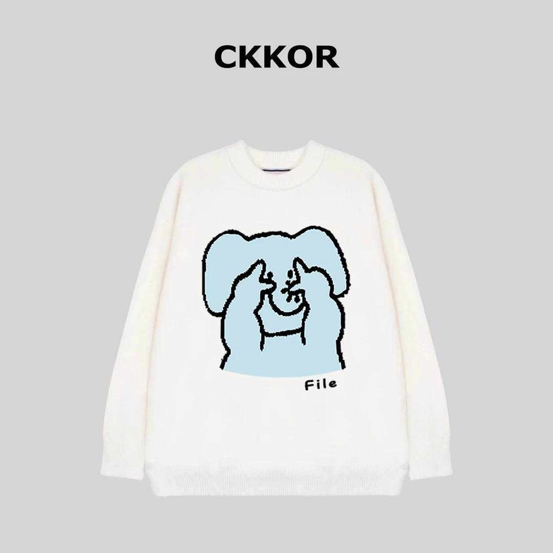 CKKOR秋冬新款防寒保暖圆领毛衣女卡通印花休闲百搭宽松慵懒上衣