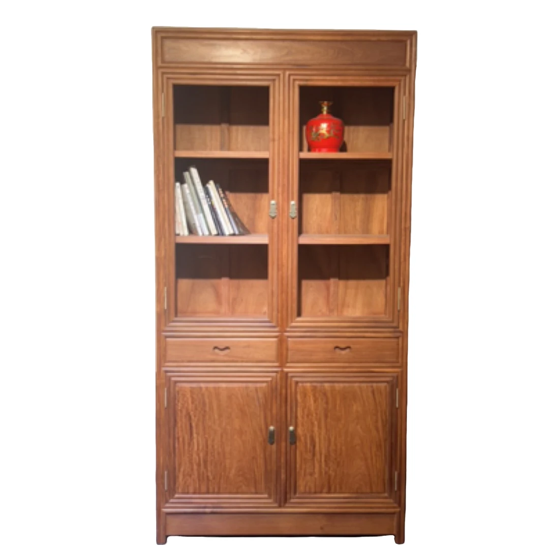 新中式大果紫檀书柜全实木玻璃门储物展示柜组合简约双门置物客厅