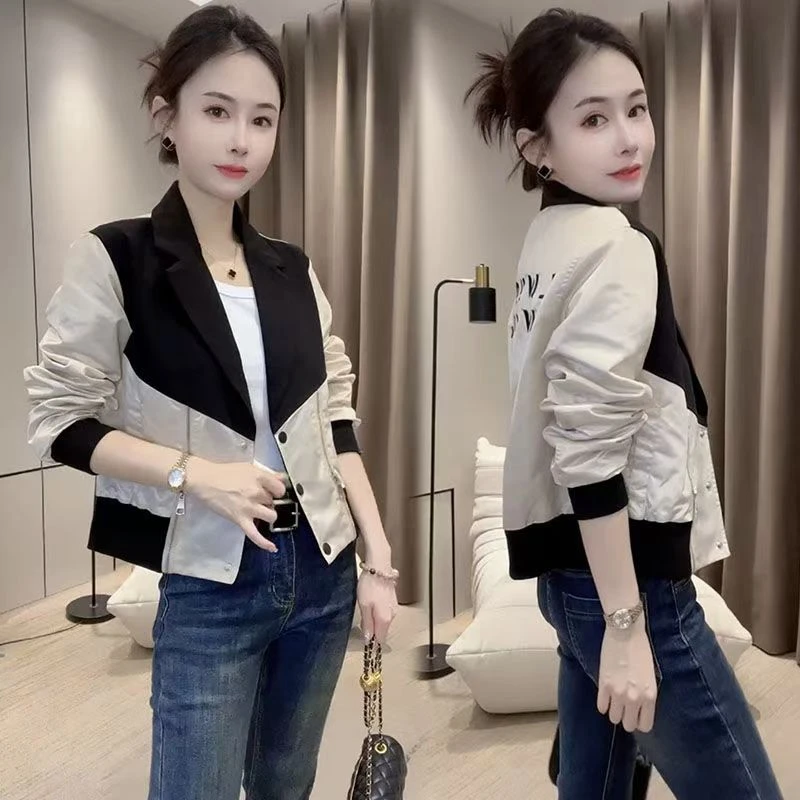 欧货2024秋季新款短外套女时尚宽松显瘦撞色百搭棒球服夹克上衣潮