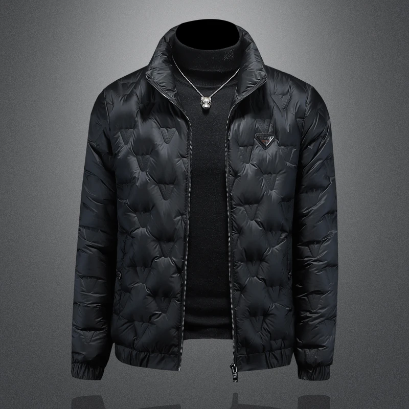 欧洲站2025新款冬季白鸭绒羽绒服男士潮牌刺绣保暖防寒服外套男装