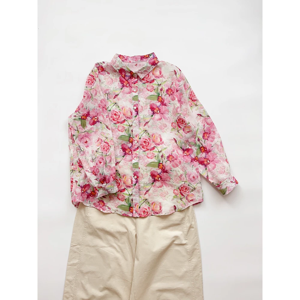 法式小众水彩印花衬衫巨好看百搭薄款碎花小衫时尚气质长袖上衣女