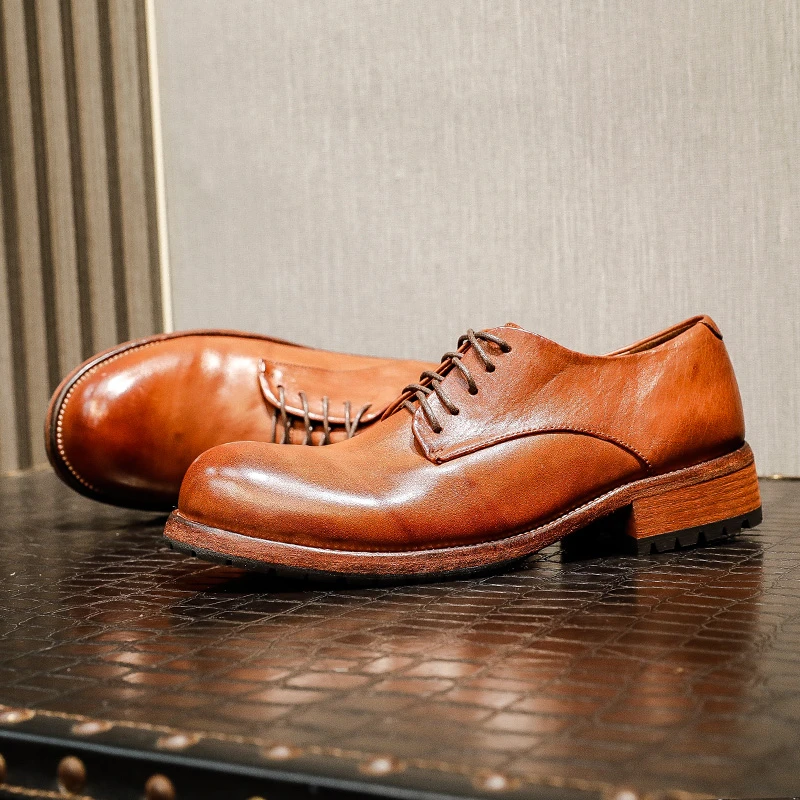 水洗马皮牛津鞋英伦风高级感手工做旧高端男鞋百搭休闲皮鞋