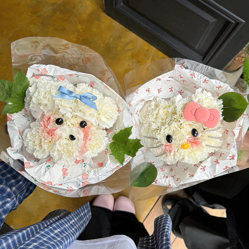 生日礼物女生可爱小狗HelloKitty康乃馨花束送女友女生情人节花束
