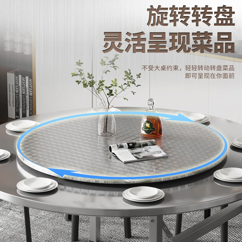 不锈钢可折叠圆桌可带内置转盘流水酒席户外餐饮饭桌子排档烧烤桌