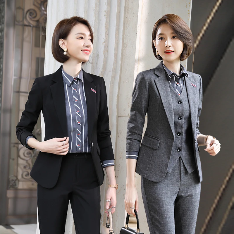 西装套装女气质女神范工作服休闲职业正装高级感灰色西服外套1808