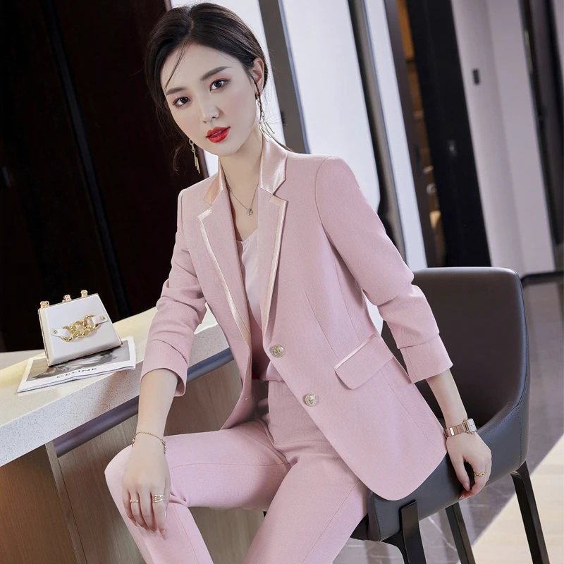 粉色西装外套女时尚高端气质女神范西服休闲小个子职业套装秋9687