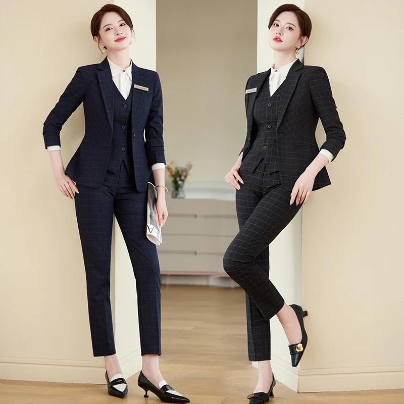 格子西装职业套裤气质公务员考试服装女酒店经理工作服高端20667