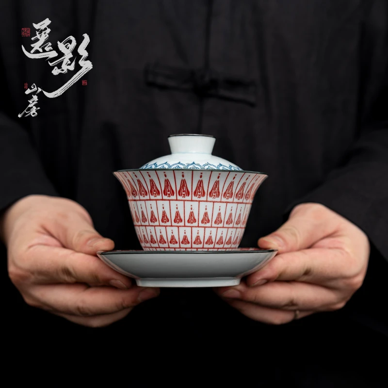 复古敦煌千佛三才盖碗陶瓷功夫茶具防烫中式泡茶碗茶盖碗