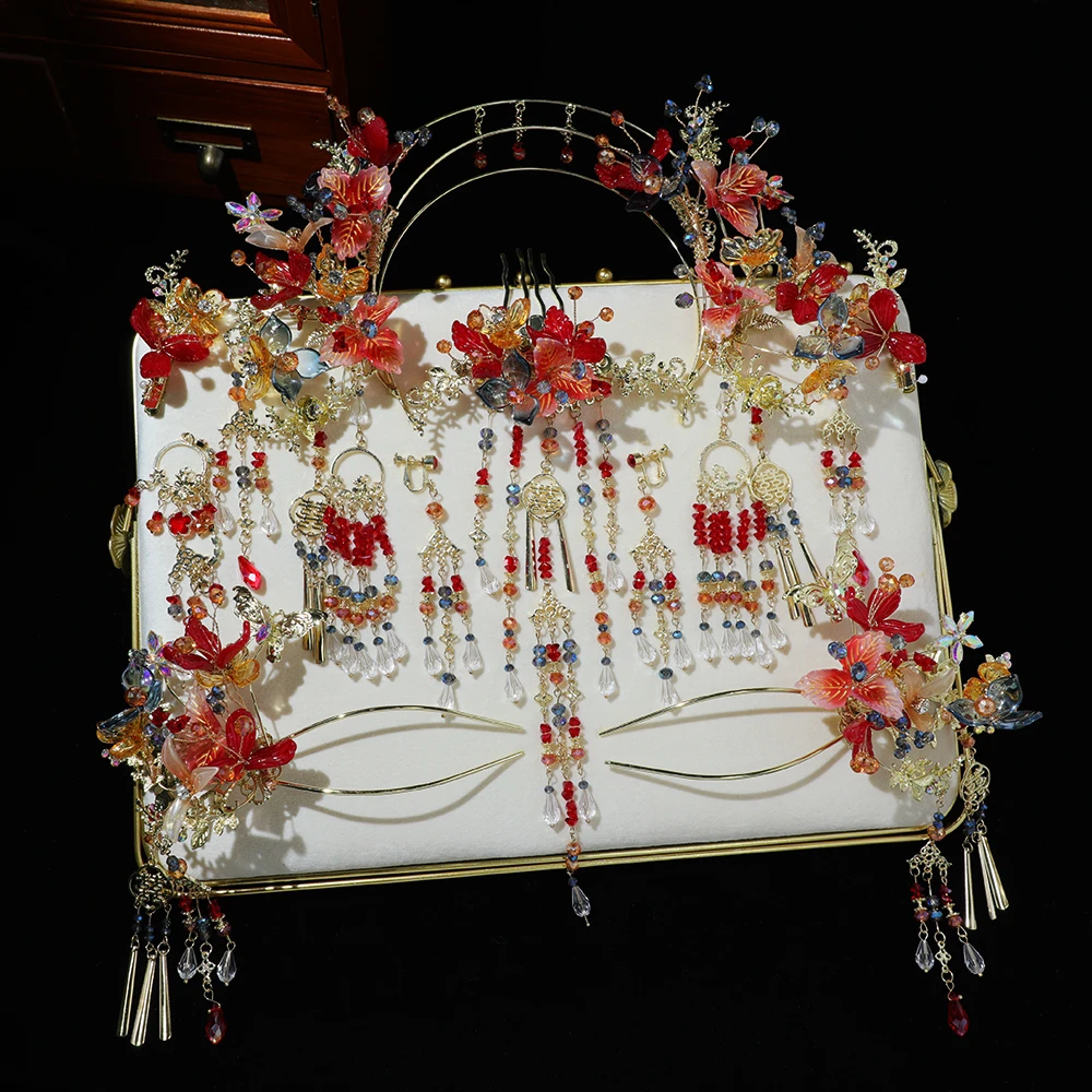 HZ881中式红色新娘头饰古风秀禾发饰结婚发箍