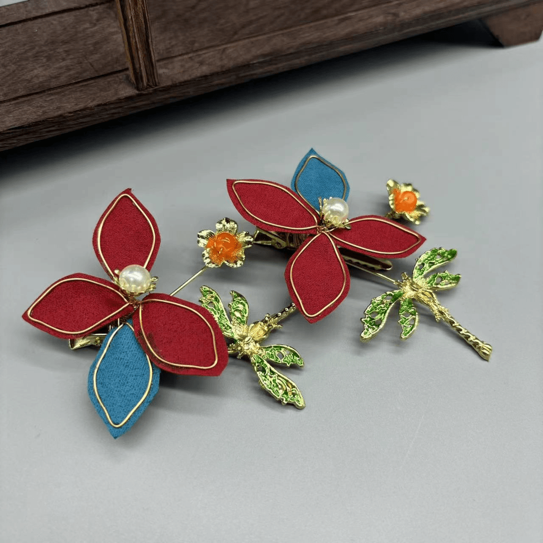 SX327红色小花蜻蜓手工对夹