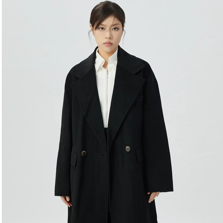 阿玛施秋冬新款双排扣双面呢大衣外套5400858