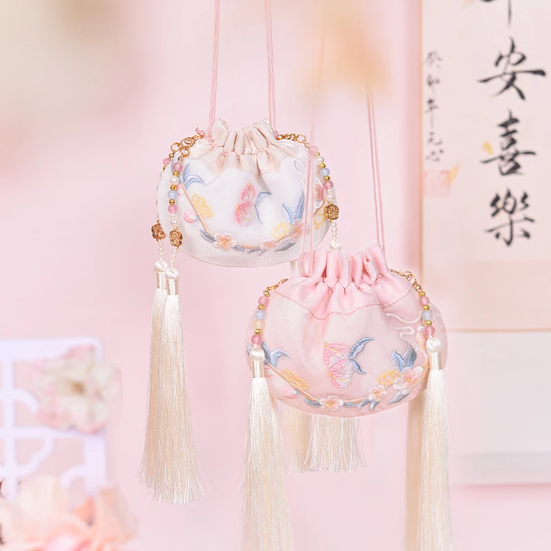 桃子香囊汉元素刺绣压襟配饰小清新香包荷包汉服配饰车饰挂件