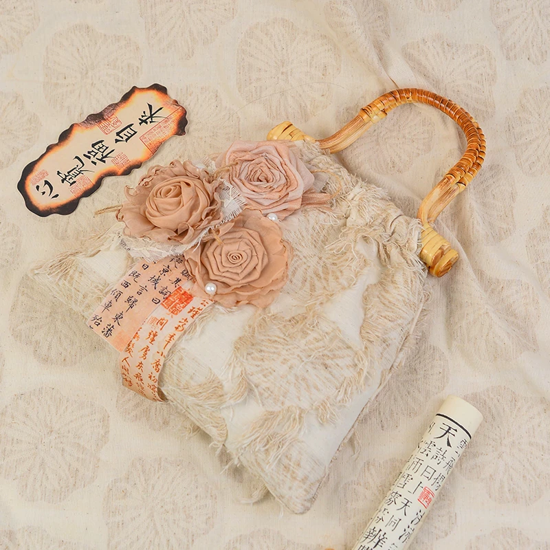 {侘寂玫瑰}复古新中式手作烧花旗袍包竹节包中国风文艺民族风