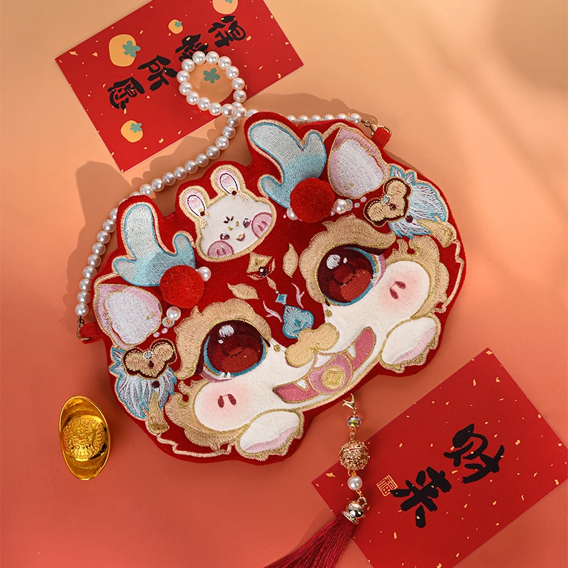 {小神龙扁款}原创龙年婚包刺绣汉服红色儿童包包汉服古风包