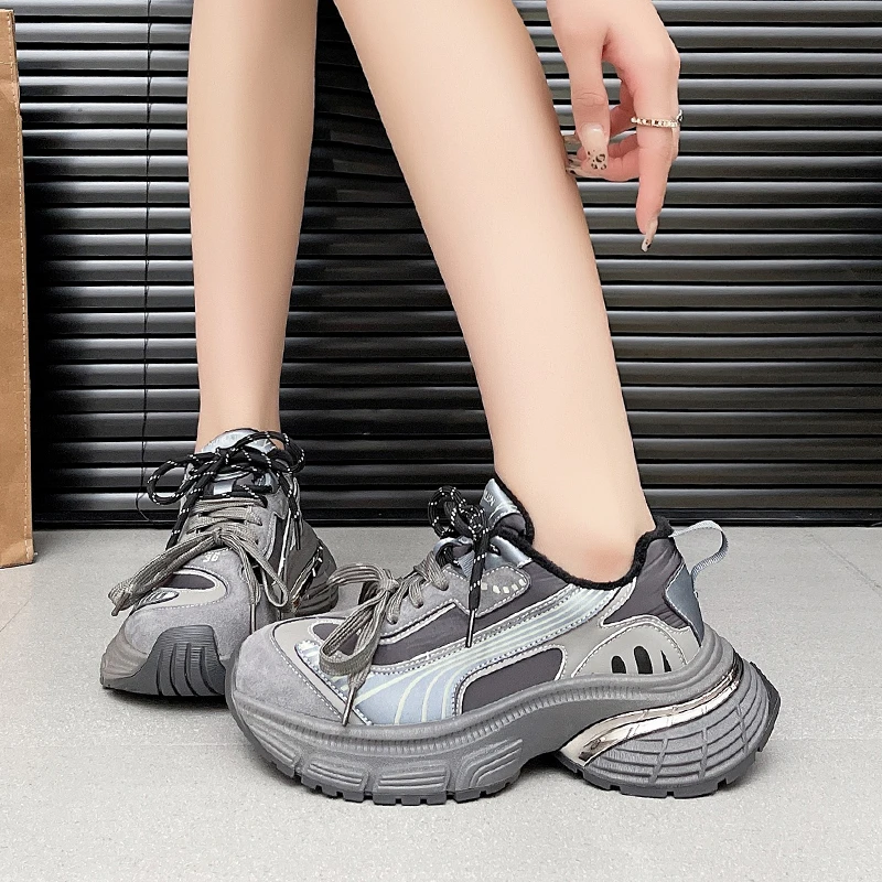 2024厚底增高复古老爹鞋双色拼接系带休闲运动女鞋圆头百搭鞋71