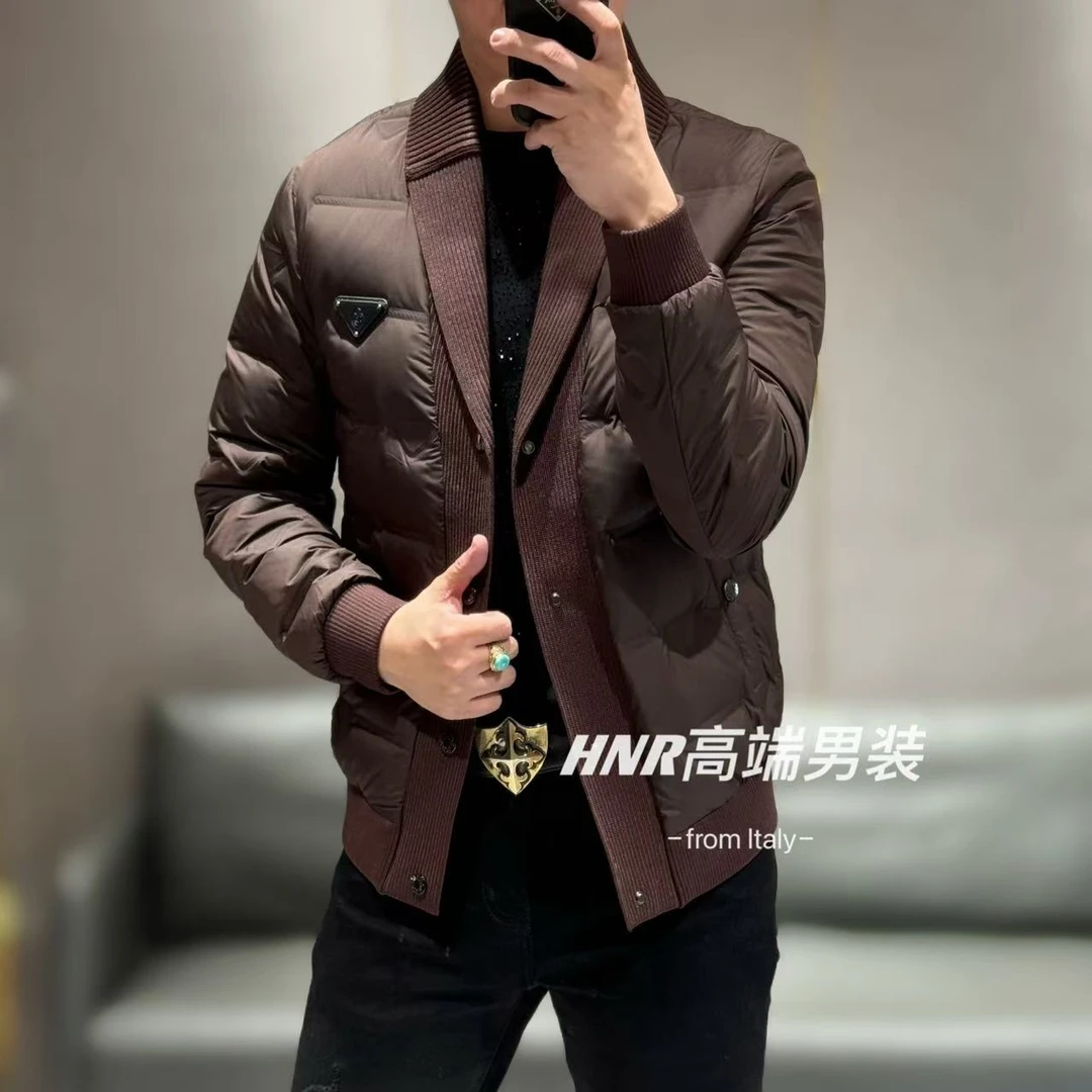 新款高端男士倒三角胸标图案时尚休闲百搭气质潮流羽绒服5067