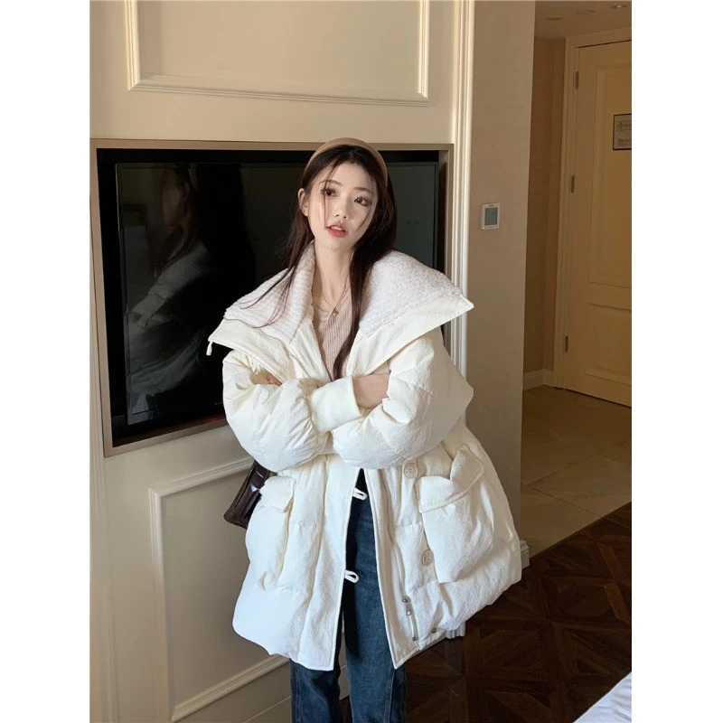 300斤胖mm大码棉衣棉服女2023冬季oversize面包服中长款加厚棉袄