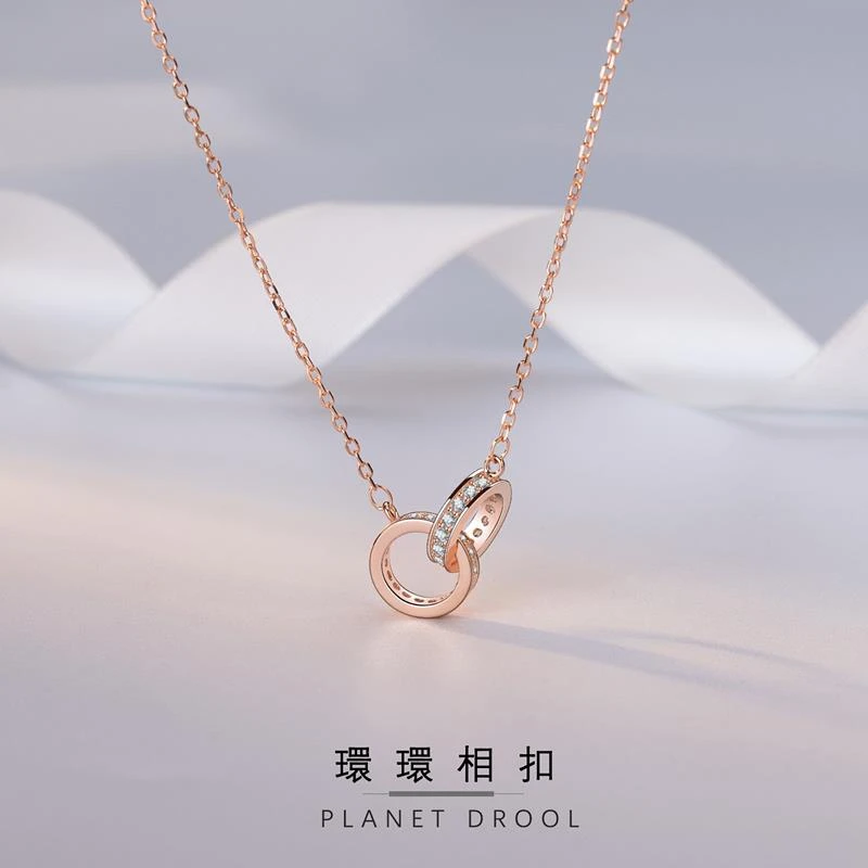 坠链均925银 法国ZSVIP环环相扣纯银项链女气质百搭简约银锁骨链