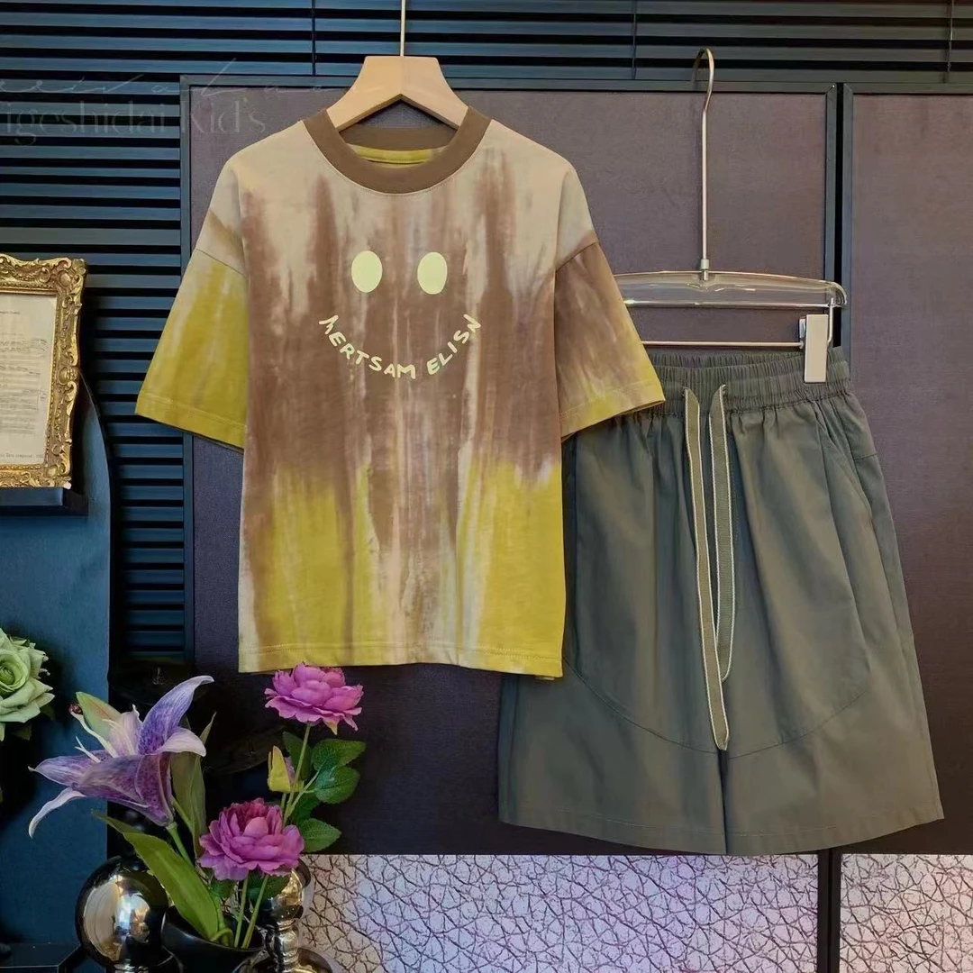 【现货】儿童潮童翅膀短袖韩版洋气男童轻薄休闲夏季T恤套装YG6032