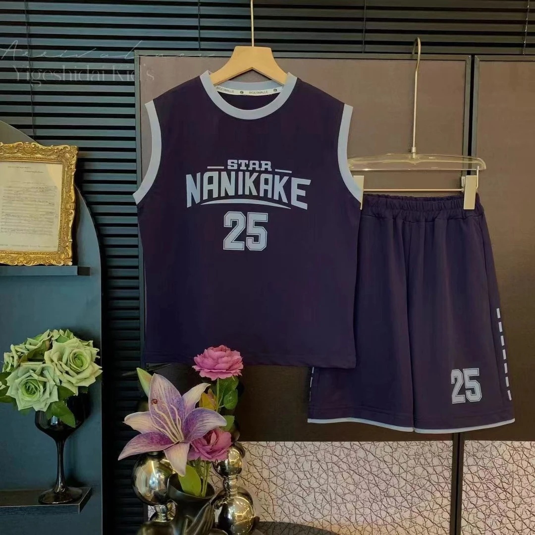 【一歌时代】时尚无袖工装T恤中大童休闲男童短裤長裤套装YG6202