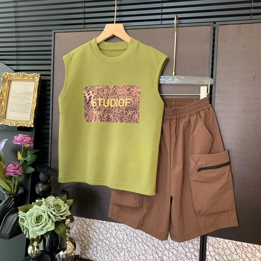 【现货】儿童时尚无袖韩版男童休闲中大童百搭无袖T恤套装YG6184