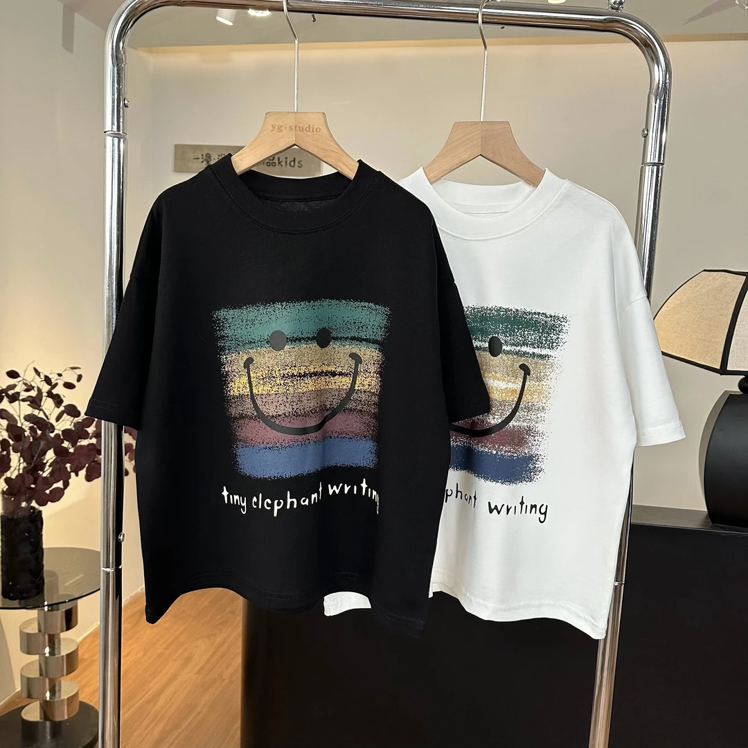 【现货】潮童儿童笑脸印花休闲中大童圆领短袖韩版夏款T恤YT1905