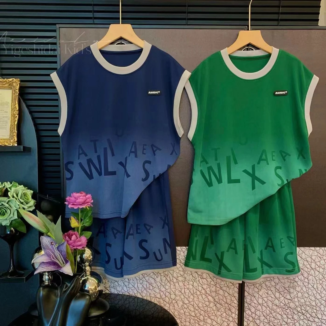 【现货】儿童速干套装时尚无袖中大童休闲亲子男童运动套装YG6256